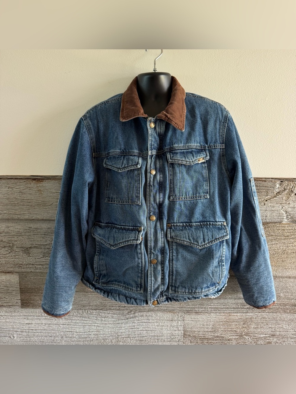 Wrangler HERO XL 46 Sherpa Lined Denim Chore Jacket Corduroy Collar Workwear